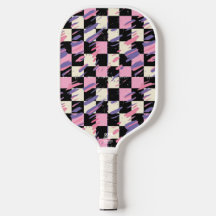 Roze & Paarse Retro Geruite Pickleball Paddle
