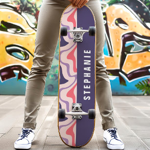 Roze Paarse Retro Moderne Abstracte Marmer Draaiko Skateboard