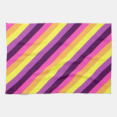 Roze Paarse Retro Stripes Keukenhanddoek (Horizontaal)