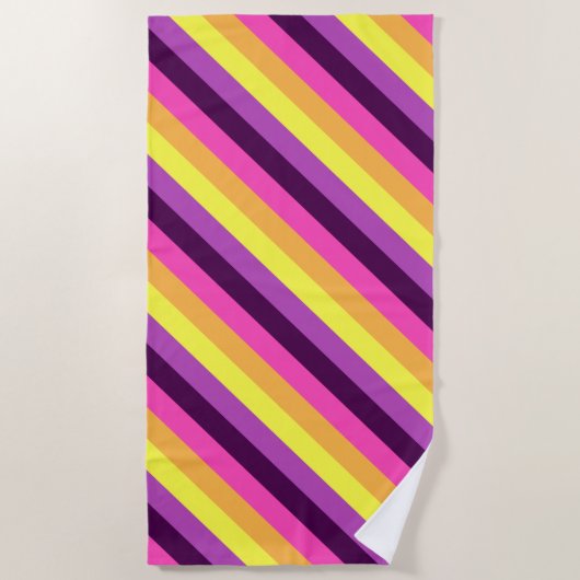 Roze Paarse Retro Stripes strandlaken (Voorkant)