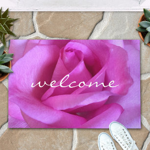 Roze Paarse Roos Bloem Foto Krachtig Welkom Schrif Deurmat