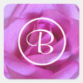 Roze paarse roos bloem foto monogram script chic vierkante sticker (Voorkant)