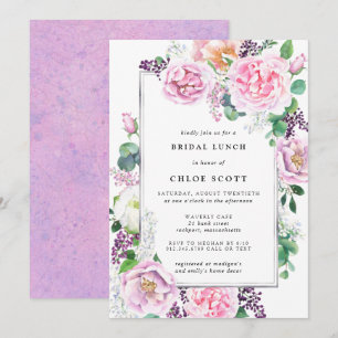 Roze Paarse Roos Floral Bridal Lunch Kaart
