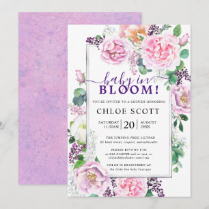 Roze Paarse Roos Pioen Bloemen Baby in Bloei Kaart