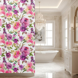 Roze Paarse Rozen Bloemig Meisjesachtig Trendy Douchegordijn