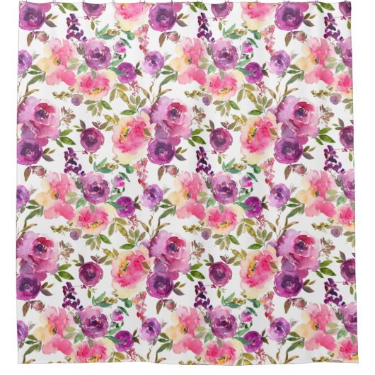 Roze Paarse Rozen Floral Girly Trendy Douchegordijn (Voorkant)