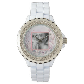 Roze paarse rozen harten bloemenfoto waterverf horloge