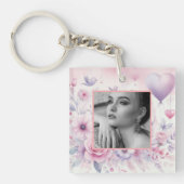 Roze paarse rozen harten bloemenfoto waterverf sleutelhanger (voorkant)