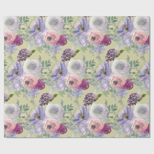 Roze Paarse Rozen Tuin Cadeaupapier (Vlak)