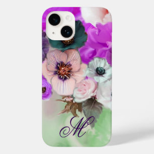 ROZE PAARSE ROZEN, WITTE ANEMONEBLOEMEN MONOGRAM Case-Mate iPhone 14 HOESJE