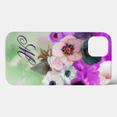 ROZE PAARSE ROZEN, WITTE ANEMONEBLOEMEN MONOGRAM Case-Mate iPhone CASE (Achterkant (horizontaal))