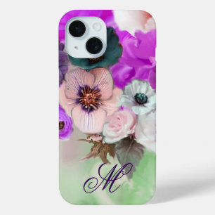 ROZE PAARSE ROZEN, WITTE ANEMOONBLOEMEN MONOGRAM