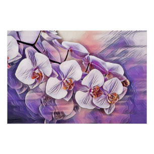 Roze paarse schattige orchidee bloemen tekening perfect poster