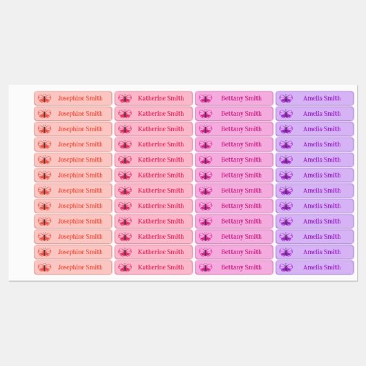 Roze & Paarse Schattigee Butterfly Girly Naam toev Labels (Vel)