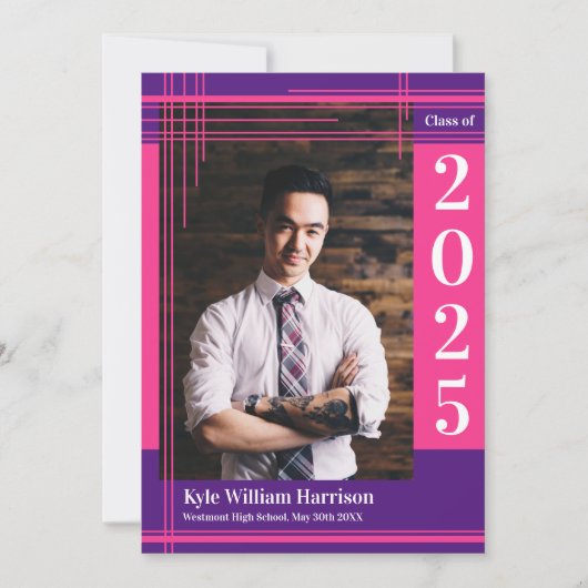 Roze Paarse School Kleur Afstuderen Foto Plaid Kaart (Voorkant)