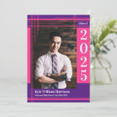 Roze Paarse School Kleur Afstuderen Foto Plaid Kaart (Staand voorkant)