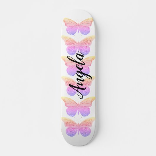 Roze Paarse Sparkle Butterflies Gepersonaliseerd S Skateboard (Voorkant)