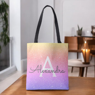 Roze Paarse Sparkle Elegant Monogram Boekentas Draagtas