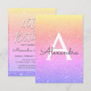 Roze Paarse Sparkle Glitter 40ste Verjaardagsfeest Kaart