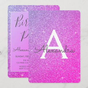 Roze Paarse Sparkle Glitter Girly Verjaardagsfeest Kaart