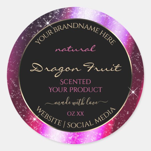 Roze Paarse Sparkle Glitter Lijst Productlabel Ronde Sticker (Voorkant)