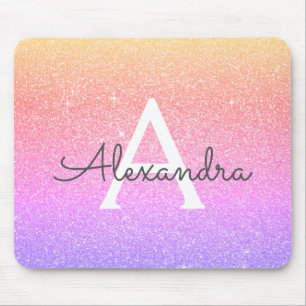 Roze Paarse Sparkle Glitter Monogram Name Mousepad Muismat