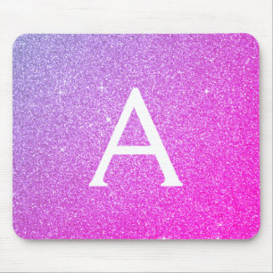 Roze Paarse Sparkle Glitter Monogram Name Mousepad Muismat