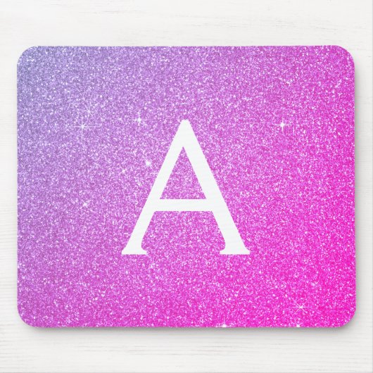 Roze Paarse Sparkle Glitter Monogram Name Mousepad Muismat (Voorkant)