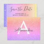 Roze Paarse Sparkle Glitter Sweet 16 Bewaar de dat Save The Date (Voorkant / Achterkant)
