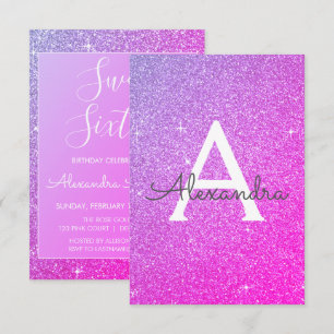 Roze Paarse Sparkle Glitter Sweet Zestien Verjaard Kaart