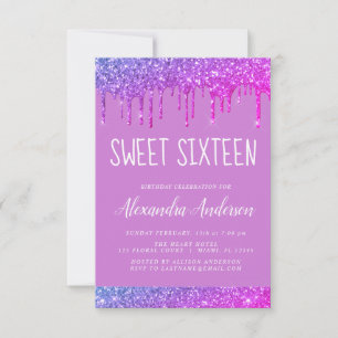Roze Paarse Sparkle Glitter Sweet Zestien Verjaard Kaart
