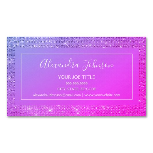 Roze Paarse Sparkle Modern en Elegant Magnetisch Visitekaartje (Voorkant)