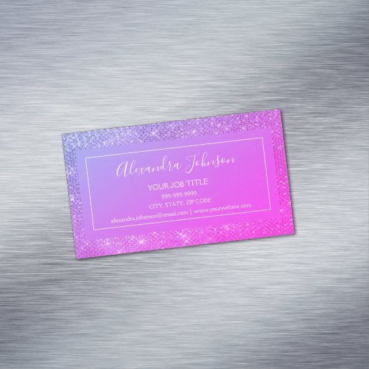 Roze Paarse Sparkle Modern en Elegant Magnetisch Visitekaartje (Voorbeeld)