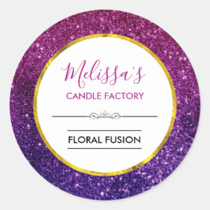Roze Paarse Sprankelende Glitter Pareltjes Candle  Ronde Sticker