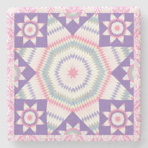 Roze Paarse stijl Quilt Square Marble Stenen Onderzetter