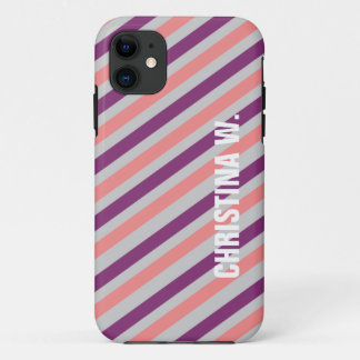 Roze paarse streep patroon, eigen naam iPhone 11 hoesje