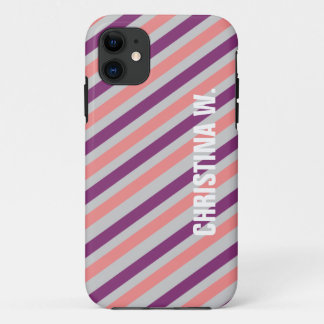 Roze paarse streep patroon, eigen naam iPhone 11 hoesje