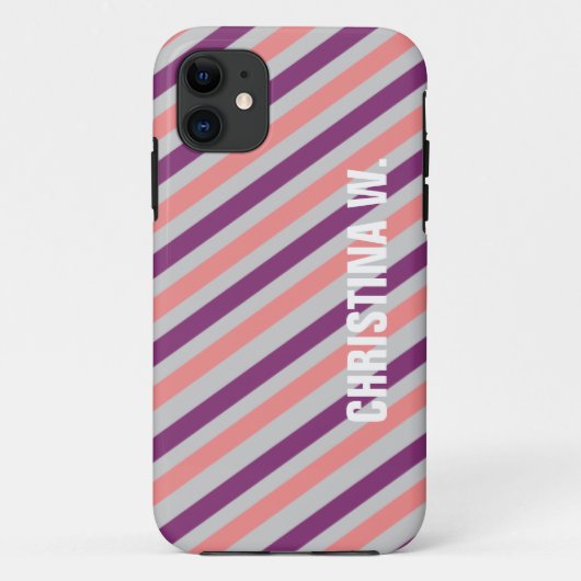 Roze paarse streep patroon, eigen naam Case-Mate iPhone case (Achterkant)