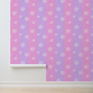 Roze Paarse Strepen Bloemen Baby Girl Nursery Behang