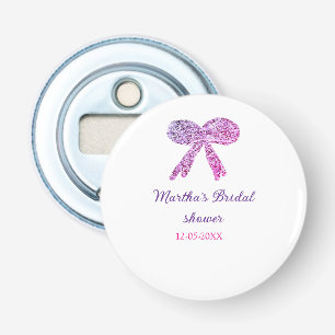 Roze paarse strik glans glitters bruiloft naam button flesopener