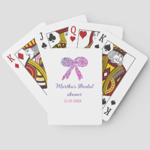 Roze paarse strik glans glitters bruiloft naam pokerkaarten