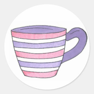 Roze/Paarse stripe stripe Tea Cup Stickers