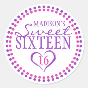 Roze Paarse Sweet 16 Envelope Seal Sticker w Hart