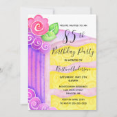 Roze Paarse Taart Bloemen 85ste Verjaardagsfeest Kaart (Voorkant)