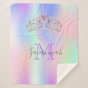 Roze paarse tiara crown monogram holografisch sherpa deken