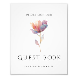 Roze Paarse Tulp Elegant Trouw Gast Boek Bord Foto Afdruk