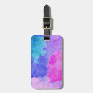 Roze, paarse, turquoise en blauwe waterverf vlekke bagagelabel
