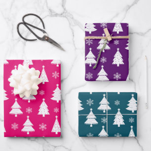 Roze, Paarse & Turquoise Winter Kerstboom Patroon Inpakpapier Vel