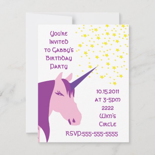 Roze/Paarse Unicorn Birthday Uitnodiging (Voorkant)