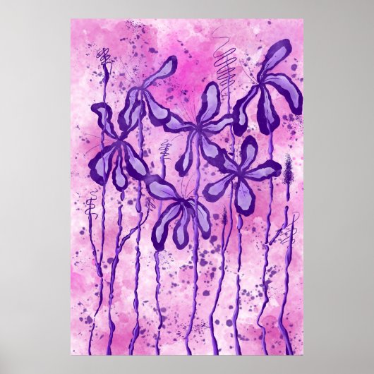 Roze/Paarse Verfspleet & Lelies Poster (Voorkant)